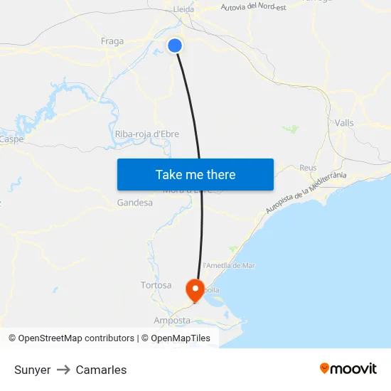 Sunyer to Camarles map