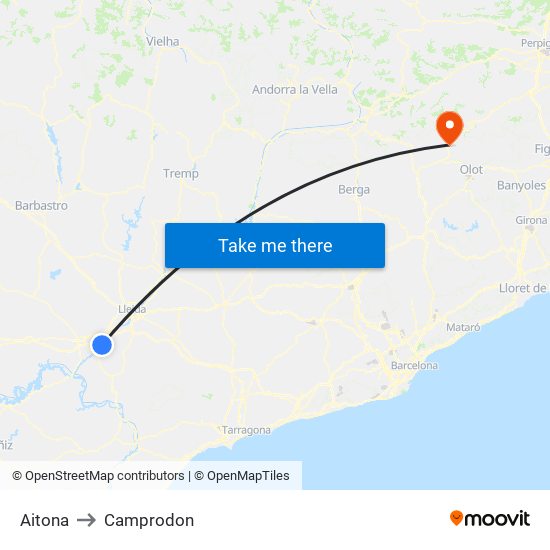 Aitona to Camprodon map