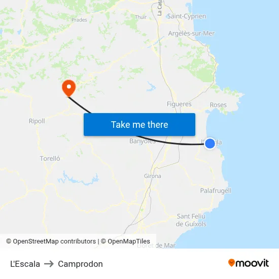 L'Escala to Camprodon map