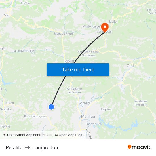 Perafita to Camprodon map