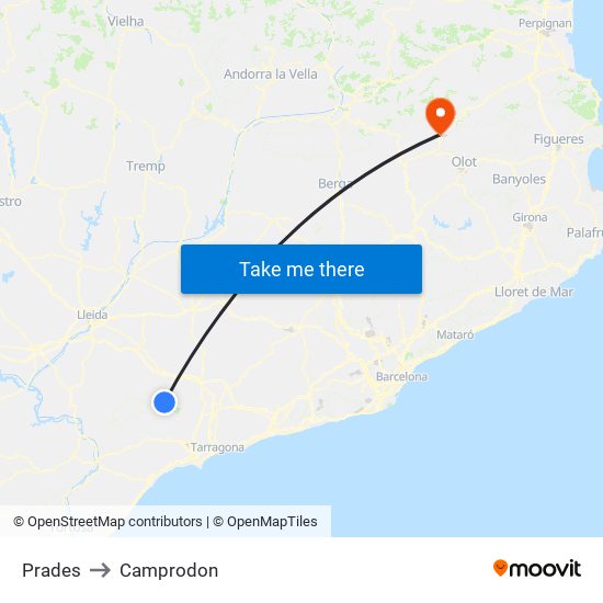 Prades to Camprodon map