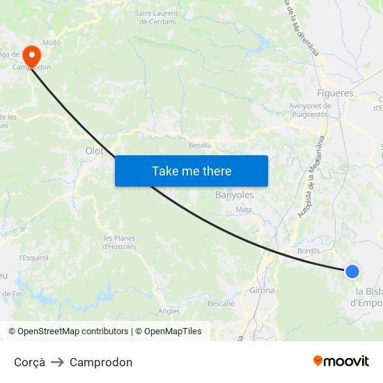 Corçà to Camprodon map