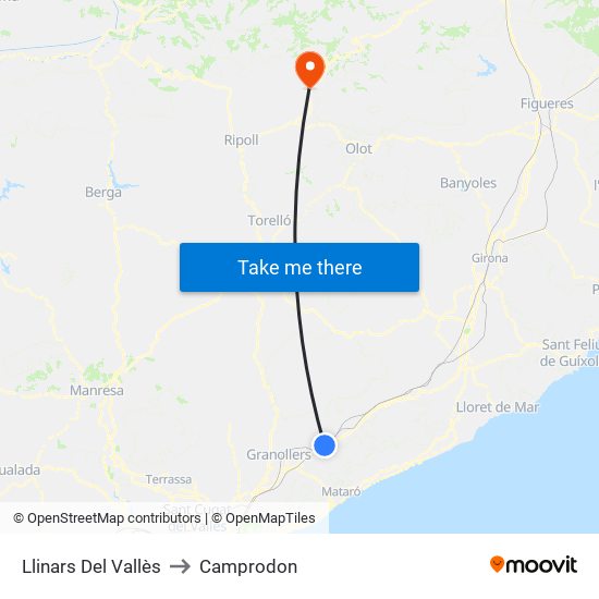 Llinars Del Vallès to Camprodon map