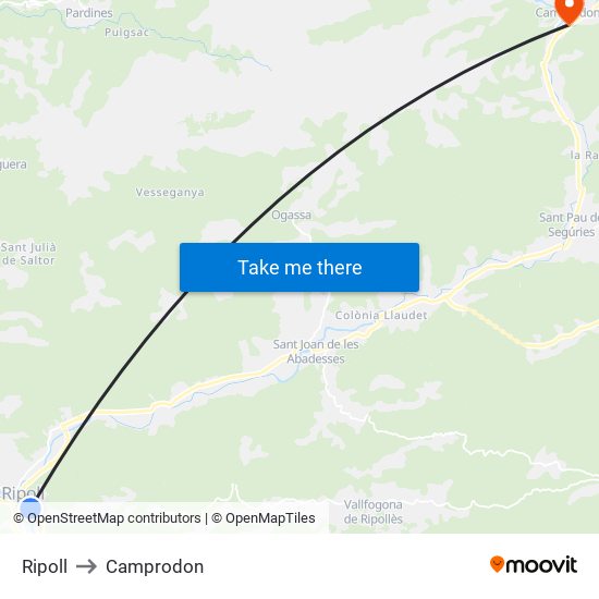 Ripoll to Camprodon map