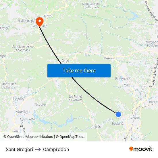 Sant Gregori to Camprodon map