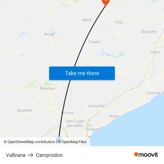 Vallirana to Camprodon map