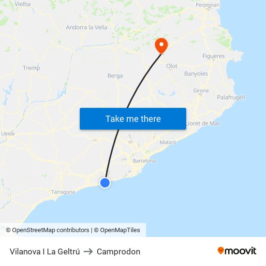 Vilanova I La Geltrú to Camprodon map