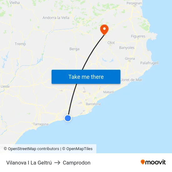 Vilanova I La Geltrú to Camprodon map