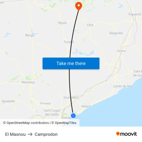 El Masnou to Camprodon map