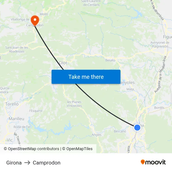 Girona to Camprodon map