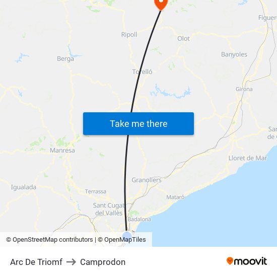 Arc De Triomf to Camprodon map