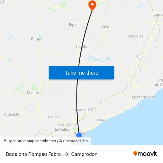 Badalona Pompeu Fabra to Camprodon map