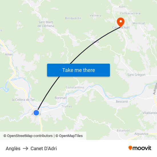 Anglès to Canet D'Adri map