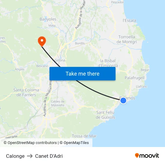 Calonge to Canet D'Adri map