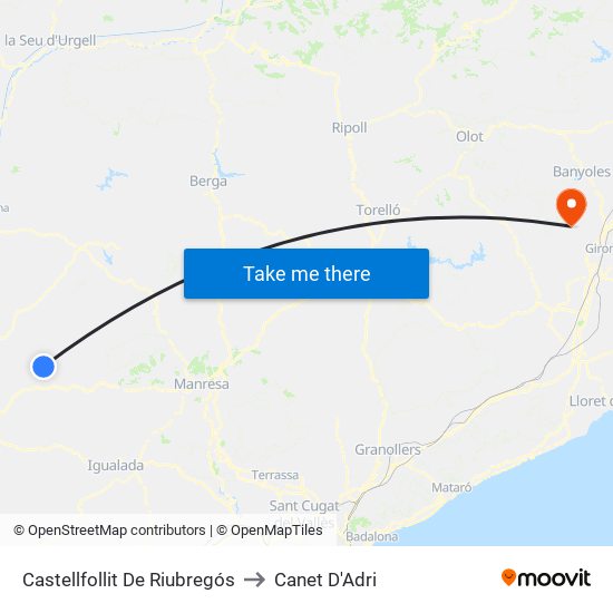 Castellfollit De Riubregós to Canet D'Adri map