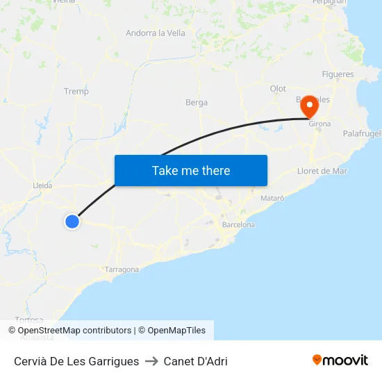 Cervià De Les Garrigues to Canet D'Adri map