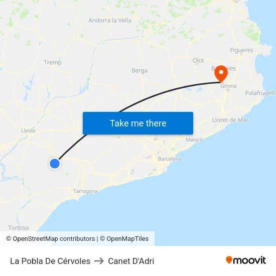 La Pobla De Cérvoles to Canet D'Adri map