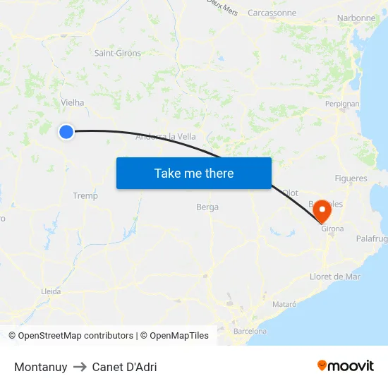 Montanuy to Canet D'Adri map