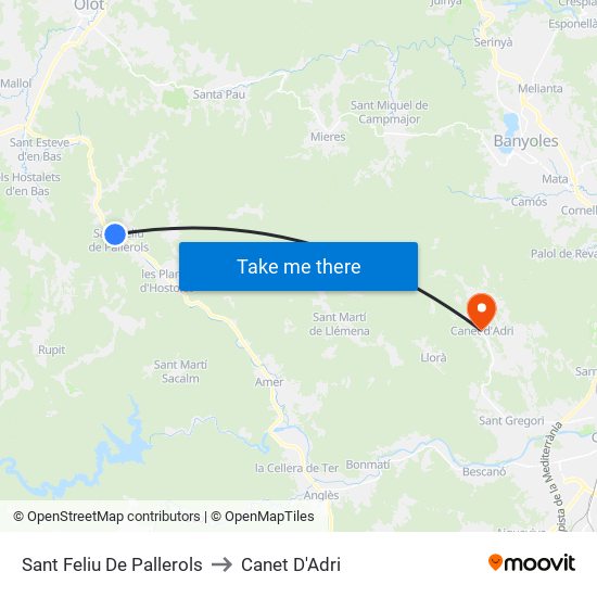 Sant Feliu De Pallerols to Canet D'Adri map