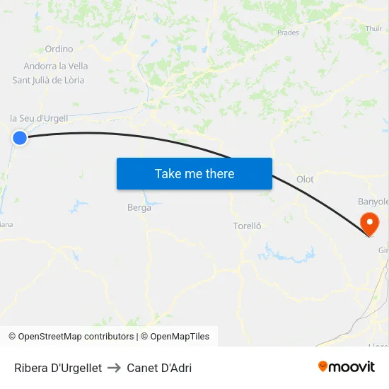 Ribera D'Urgellet to Canet D'Adri map