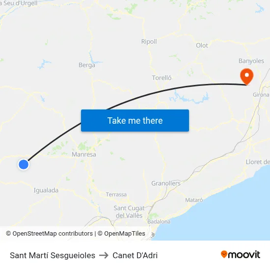 Sant Martí Sesgueioles to Canet D'Adri map