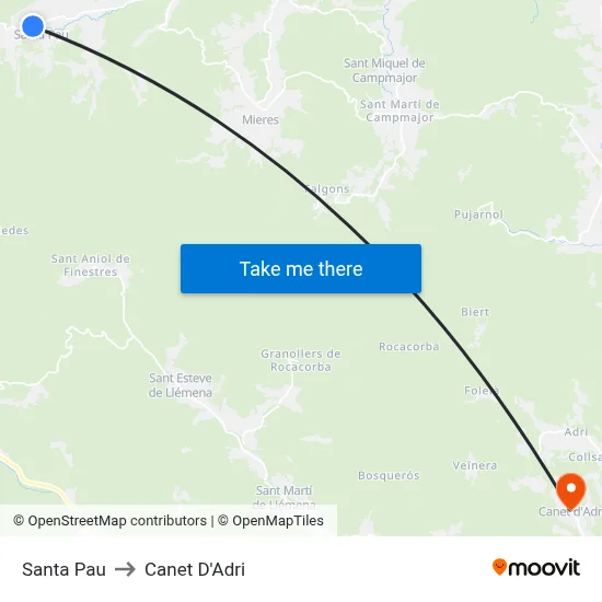 Santa Pau to Canet D'Adri map