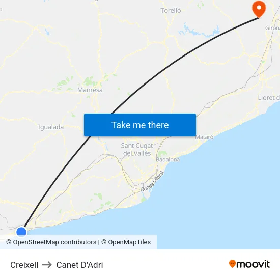 Creixell to Canet D'Adri map