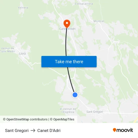 Sant Gregori to Canet D'Adri map