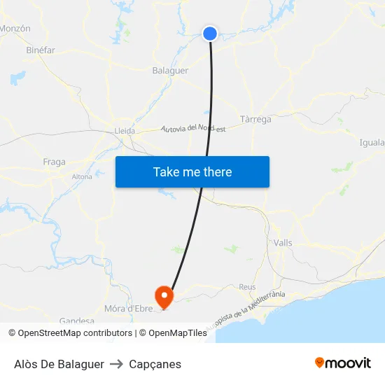 Alòs De Balaguer to Capçanes map
