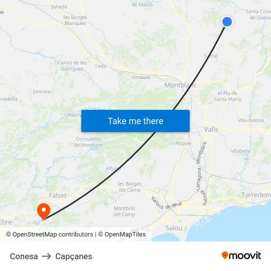 Conesa to Capçanes map