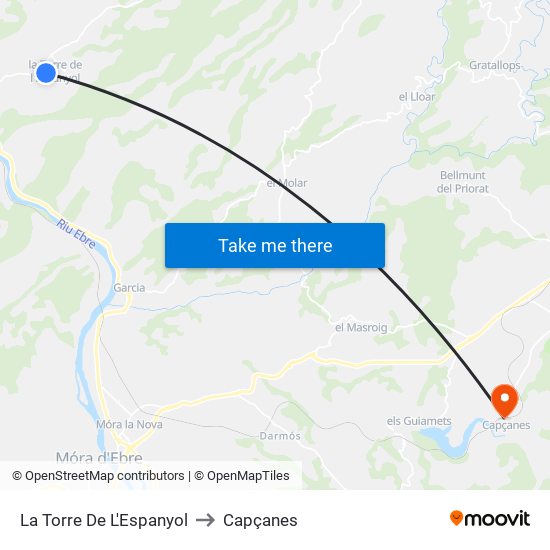 La Torre De L'Espanyol to Capçanes map
