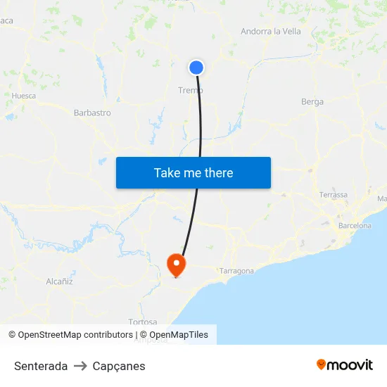 Senterada to Capçanes map