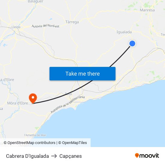 Cabrera D'Igualada to Capçanes map