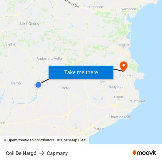 Coll De Nargó to Capmany map
