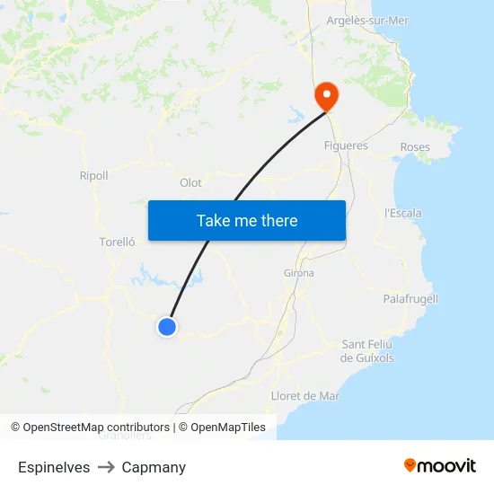 Espinelves to Capmany map