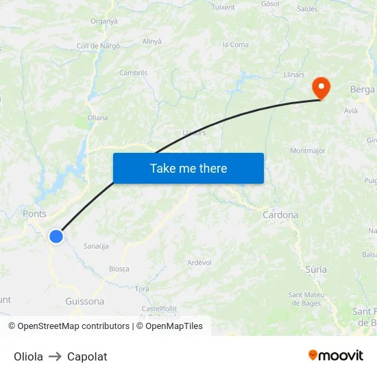 Oliola to Capolat map