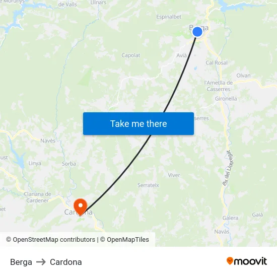 Berga to Cardona map