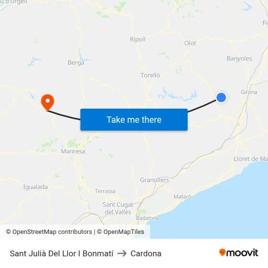 Sant Julià Del Llor I Bonmatí to Cardona map