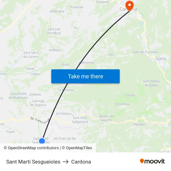 Sant Martí Sesgueioles to Cardona map