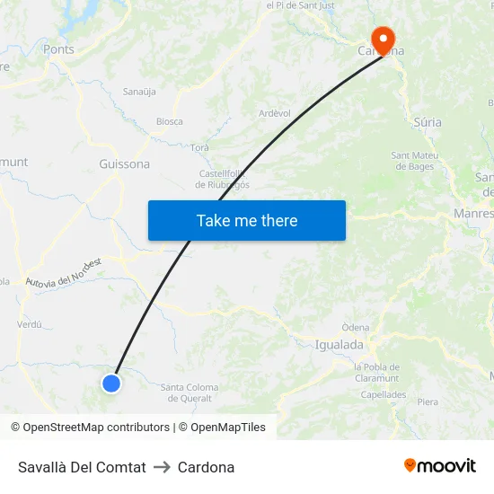 Savallà Del Comtat to Cardona map