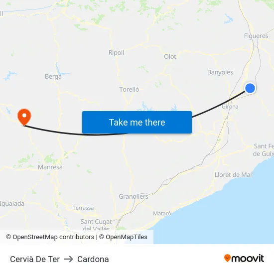 Cervià De Ter to Cardona map