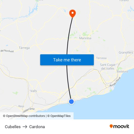 Cubelles to Cardona map