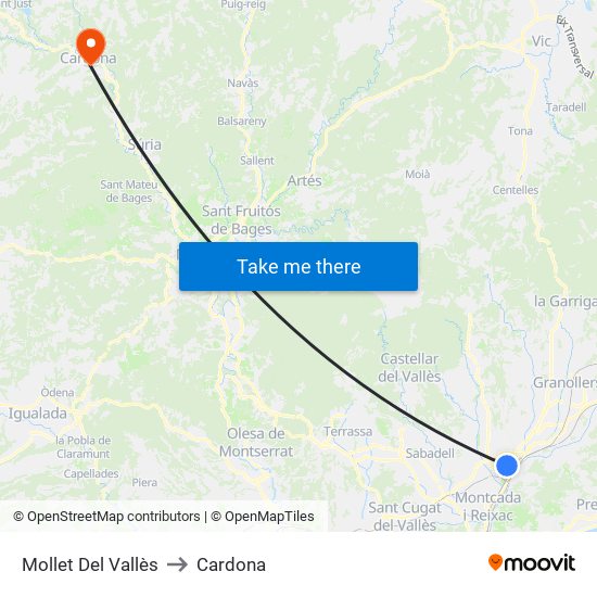 Mollet Del Vallès to Cardona map