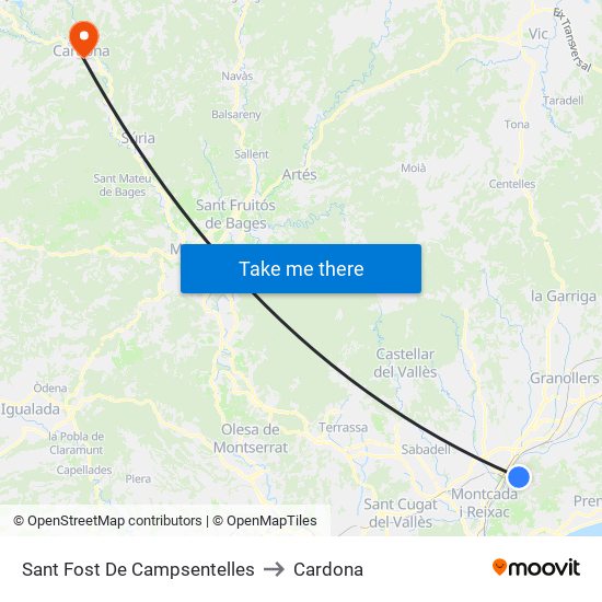 Sant Fost De Campsentelles to Cardona map