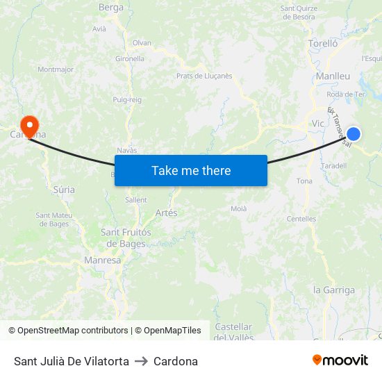 Sant Julià De Vilatorta to Cardona map
