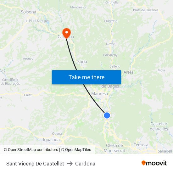 Sant Vicenç De Castellet to Cardona map