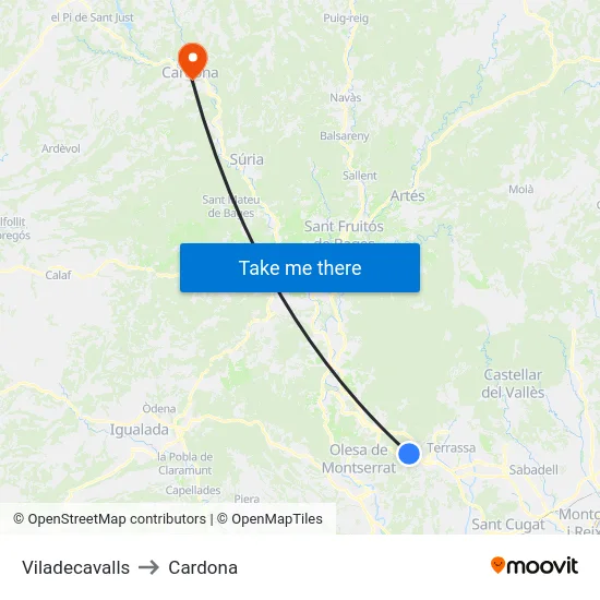 Viladecavalls to Cardona map