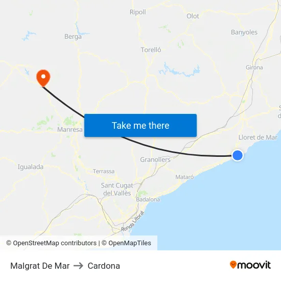 Malgrat De Mar to Cardona map