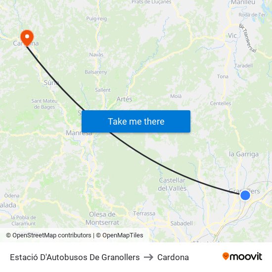 Estació D'Autobusos De Granollers to Cardona map