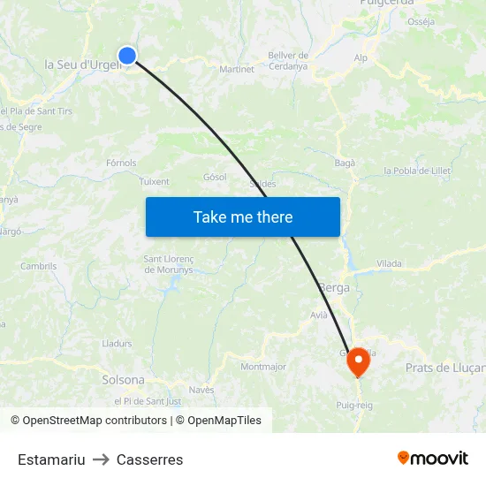 Estamariu to Casserres map